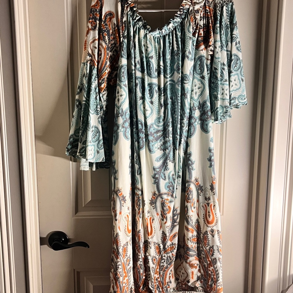 Paisley Print Off-Shoulder Dress